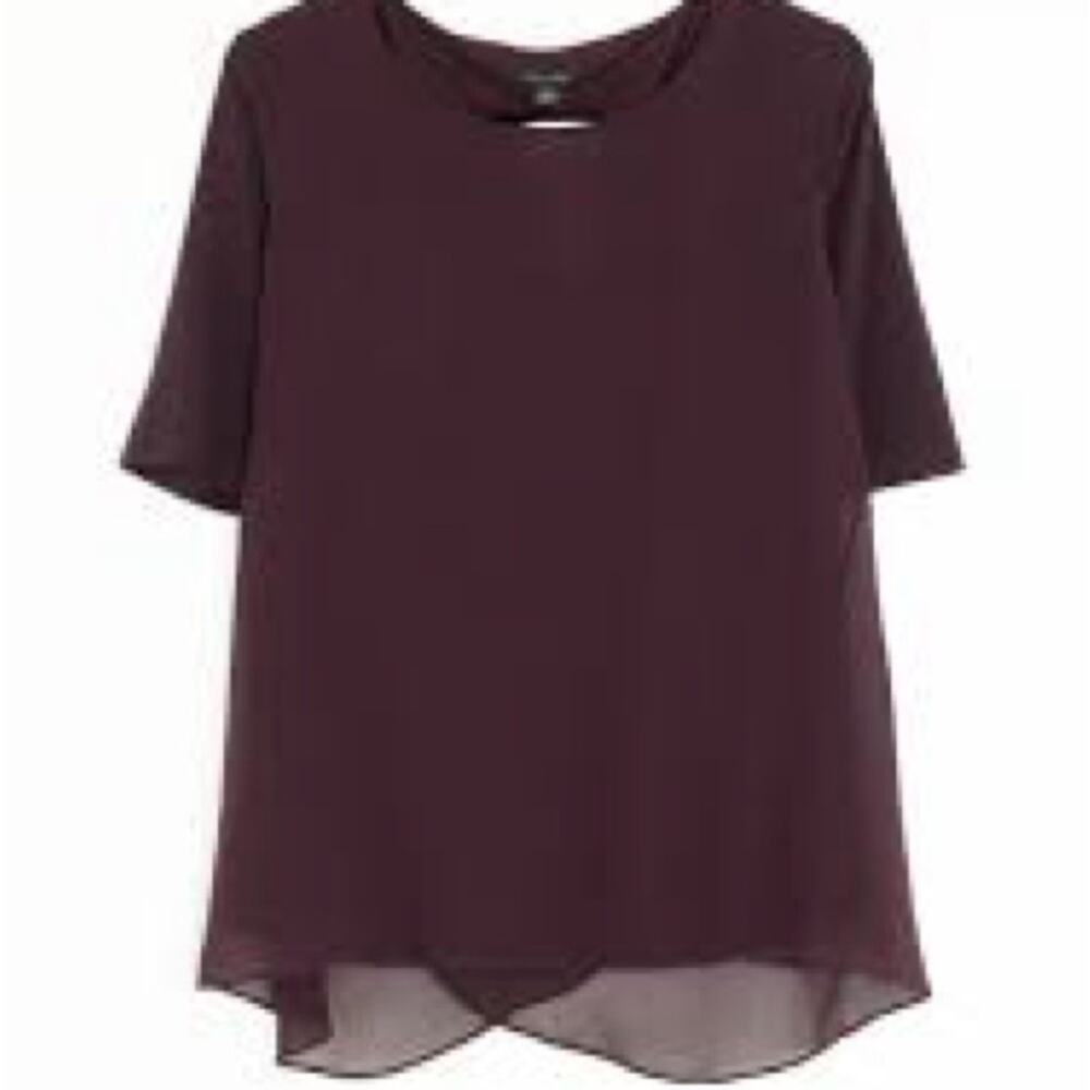 Ann Taylor plum 1/2 sleeve Hilow crewneck tunic blouse shirt top medium M
b57
